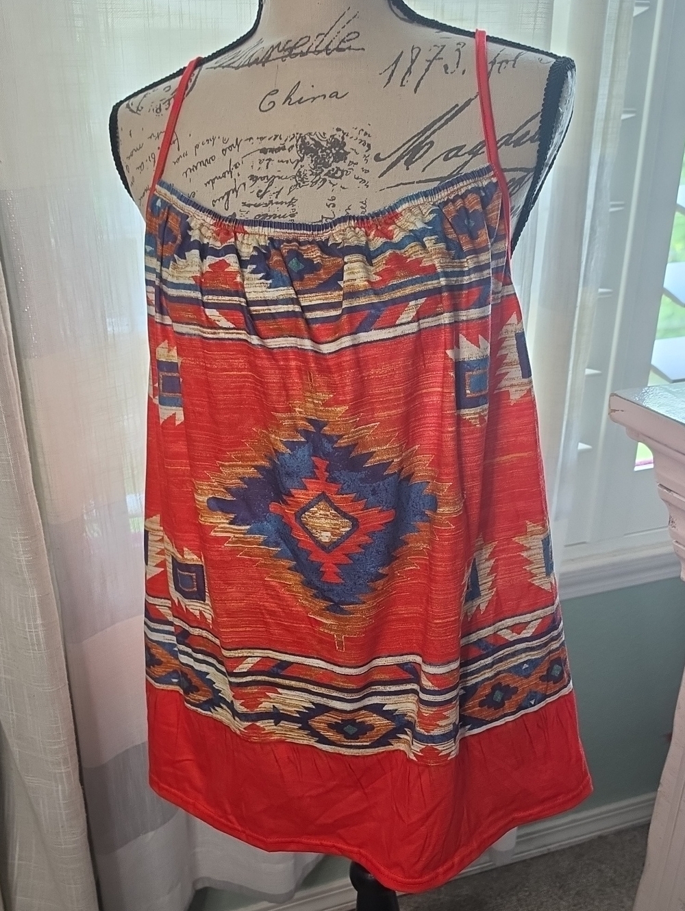 Red Aztec Print Spaghetti Strap Tank